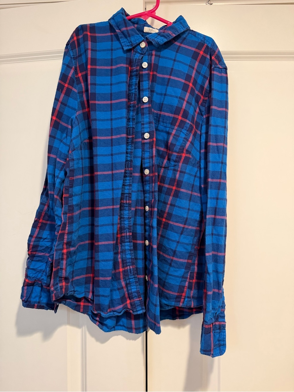 Women’s J. Crew Blue Plaid Button-Up Shirt with Pink Accents